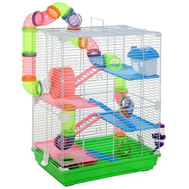 Hamster Habitat Rat Gerbil Cage With Portable Carry Handle, Water Bottle, Wheel