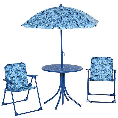 Kids Foldable Picnic Table And Chair Set W/ Removable Adjustable Umbrella