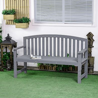 2-person Wooden Garden Bench Patio Chair W/ Arch Slatted Backrest