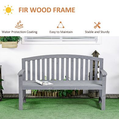 2-person Wooden Garden Bench Patio Chair W/ Arch Slatted Backrest