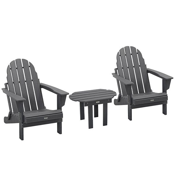 Outsunny 3 Piece Patio Furniture Set 2 Folding Adirondack Chairs with