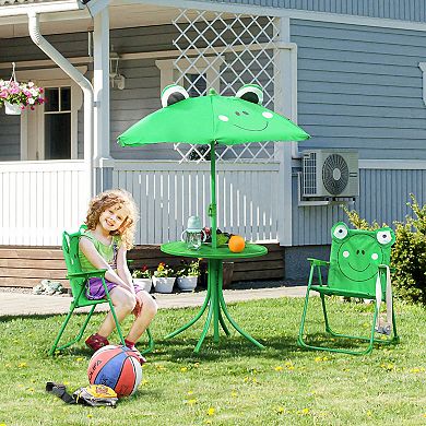 Kids Picnic Table And Chair Set Frog W/ Removable Adjustable Umbrella
