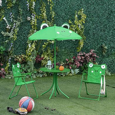 Kids Picnic Table And Chair Set Frog W/ Removable Adjustable Umbrella