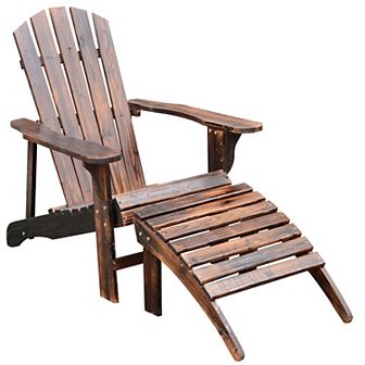 Outdoor Patio Deck Adirondack Chair Fir Wood Lounger Beach Seat Pool W/ Ottoman