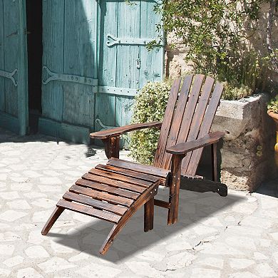 Outdoor Patio Deck Adirondack Chair Fir Wood Lounger Beach Seat Pool W/ Ottoman
