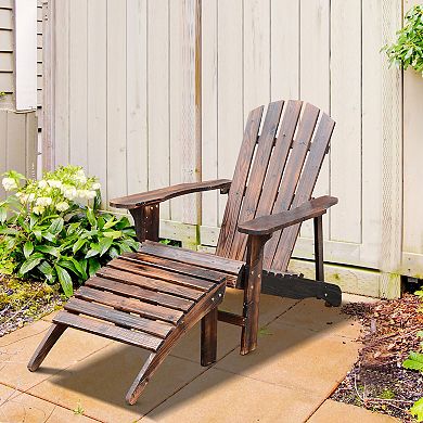 Outdoor Patio Deck Adirondack Chair Fir Wood Lounger Beach Seat Pool W/ Ottoman