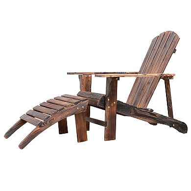 Outdoor Patio Deck Adirondack Chair Fir Wood Lounger Beach Seat Pool W/ Ottoman