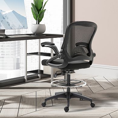 Vinsetto Drafting Office Chair with Lumbar Support Flip Up Armrests Footrest Ring and Adjustable Seat Height Black