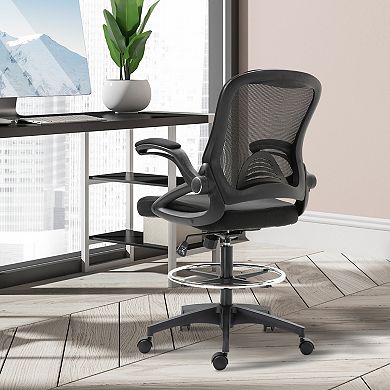 Tall Office Chair Mid-back Drafting Chair W/ Adjustable Height Lumbar Support