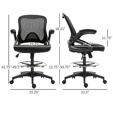 Vinsetto Drafting Office Chair with Lumbar Support Flip Up Armrests Footrest Ring and Adjustable Seat Height Black