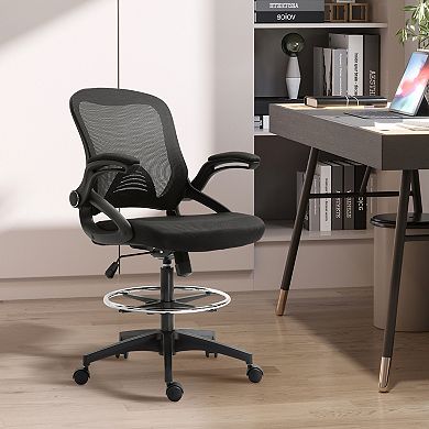 Tall Office Chair Mid-back Drafting Chair W/ Adjustable Height Lumbar Support