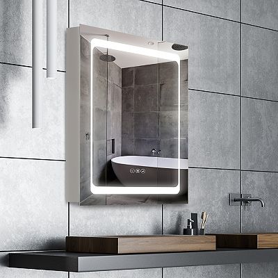 Kleankin Bathroom LED Lighted Medicine Cabinet with Mirror Wall Mounted with Shelves