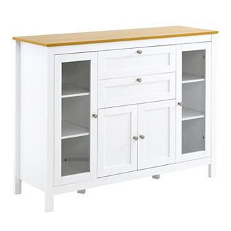 47" Modern Kitchen Buffet Storage Cabinet W/ Drawers & Adjustable Shelves, White