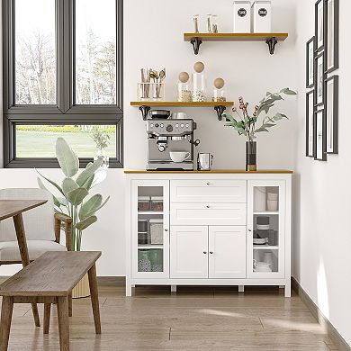 47" Modern Kitchen Buffet Storage Cabinet W/ Drawers & Adjustable Shelves, White