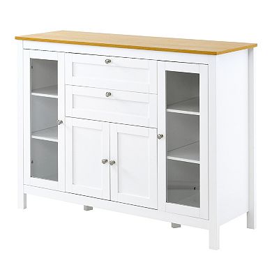 47" Modern Kitchen Buffet Storage Cabinet W/ Drawers & Adjustable Shelves, White