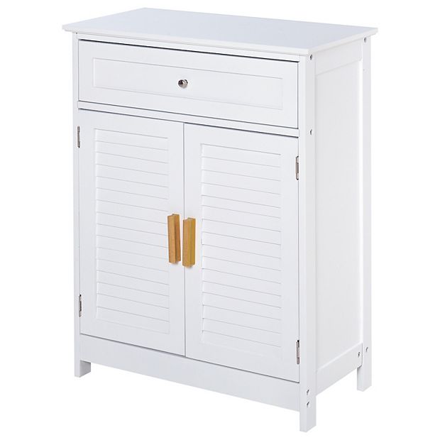 kleankin Bathroom Storage Cabinet with Double Shutter Door and Drawer Toilet Vanity Cabinet Narrow Organizer White