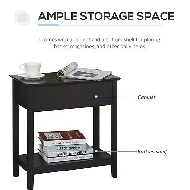HOMCOM Wood Flip Top End Side Table with Cabinet Bottom Shelf for Home Office