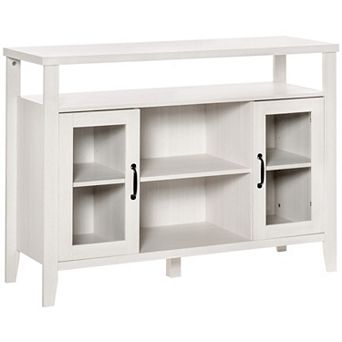 Server Buffet With Distressed Wood Finish And Adjustable Shelves, Grey