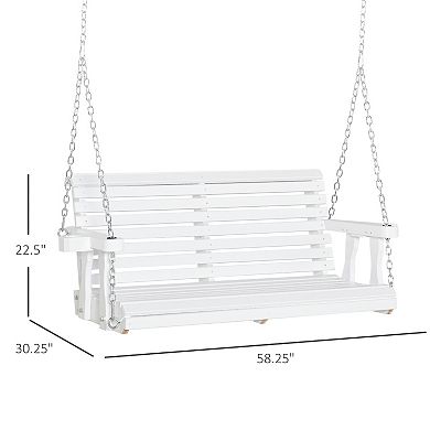 2 Person Wooden Porch Swing, Hanging Patio Bench, Cup Holder Armrests, Brown
