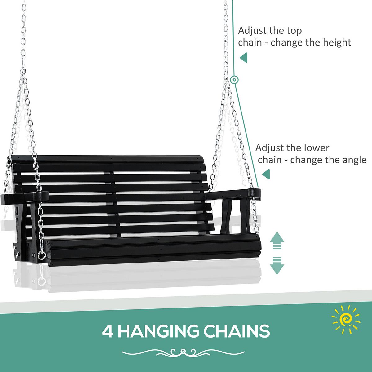 Cup holders on each side of white wooden porch swing