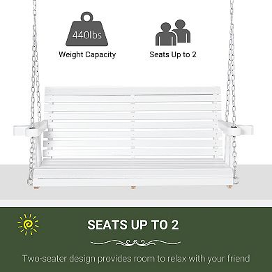 2 Person Wooden Porch Swing, Hanging Patio Bench, Cup Holder Armrests, Brown