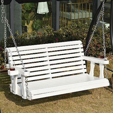 2 Person Wooden Porch Swing, Hanging Patio Bench, Cup Holder Armrests, Brown