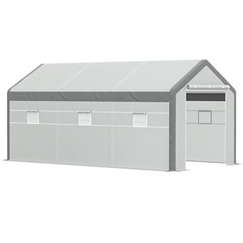 Outsunny 20' L x 10' W x 9' H Large Walk in Greenhouse with Roll Up Door 8 Closeable Windows and Weather PE Cover