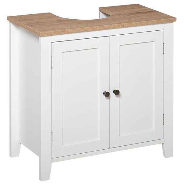 kleankin Vanity Base Cabinet, Under-Sink Bathroom Cabinet Storage with  U-Shape Cut-Out and Adjustable