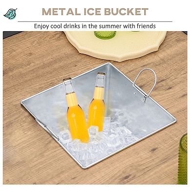 Outsunny 5 Piece Outdoor Dining Set, Ice Bucket Table, Rocking Chairs,