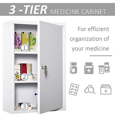 kleankin Steel Wall Mount Medicine Cabinet 3 Tier Emergency Box for Bathroom