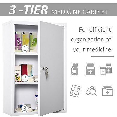 Wall-mounted Medicine Storage 3 Tier Lockable First Aid Unit Bathroom Organizer