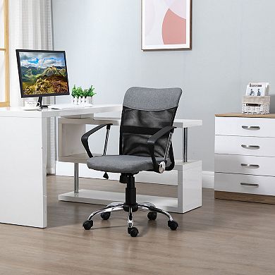 Vinsetto Mid Back Ergonomic Desk Chair Swivel Mesh Fabric Computer Office Chair with Backrest Armrests Rocking Function Adjustable HeightGrey/Black