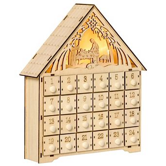 Christmas Advent Calendar Wooden Countdown House Décor W/ Bible Manger Scene