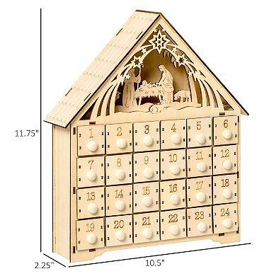 Christmas Advent Calendar Wooden Countdown House Décor W/ Bible Manger Scene