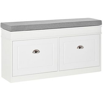 41" Entryway Shoe Rack Bench Storage Organizer Ottoman W/ 2 Drawers, Cushion