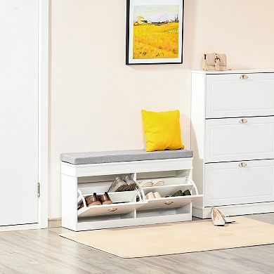 41" Entryway Shoe Rack Bench Storage Organizer Ottoman W/ 2 Drawers, Cushion