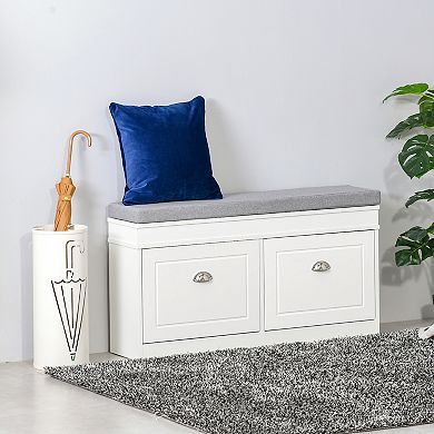 41" Entryway Shoe Rack Bench Storage Organizer Ottoman W/ 2 Drawers, Cushion
