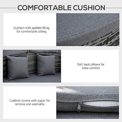 4pc Patio Pe Rattan Furniture Set, Sectional Sofa Bed W/ Canopy, Grey