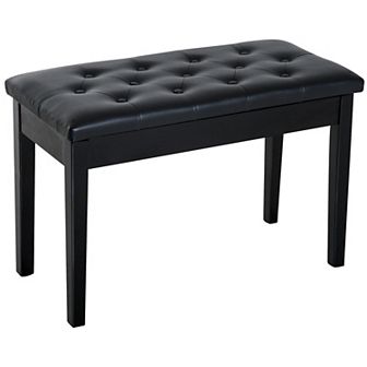 Homcom Leather Brown 2 Person Double Seat Piano Bench W/ Storage Compartment