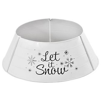Christmas Tree Collar Steel Tree Ring Skirt Decor Snow Print, 26" Base, White