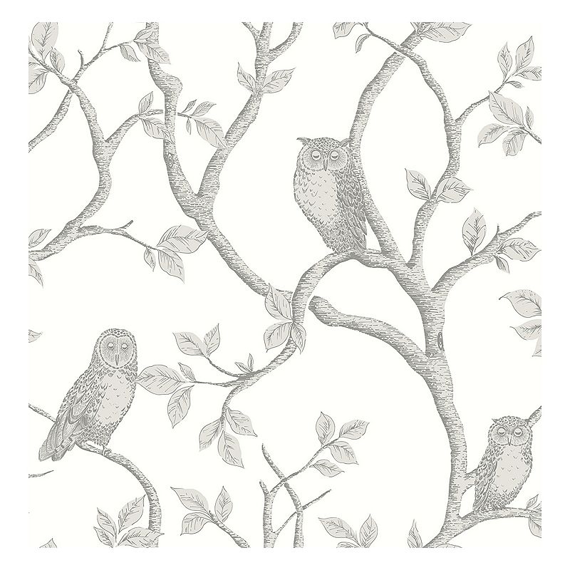 Brewster Home Fashions Enchanted Forest Owl & Tree Wallpaper, Grey