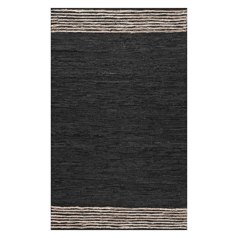 nuLoom Hand Braided Jute Leather Kelli Area Rug, Grey, 7.5X9.5 Ft