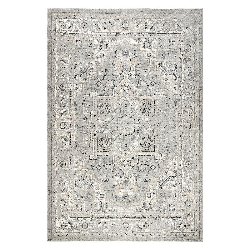 nuLoom Gena Distressed Transitional Medallion Area Rug, Grey, 13X15Ft