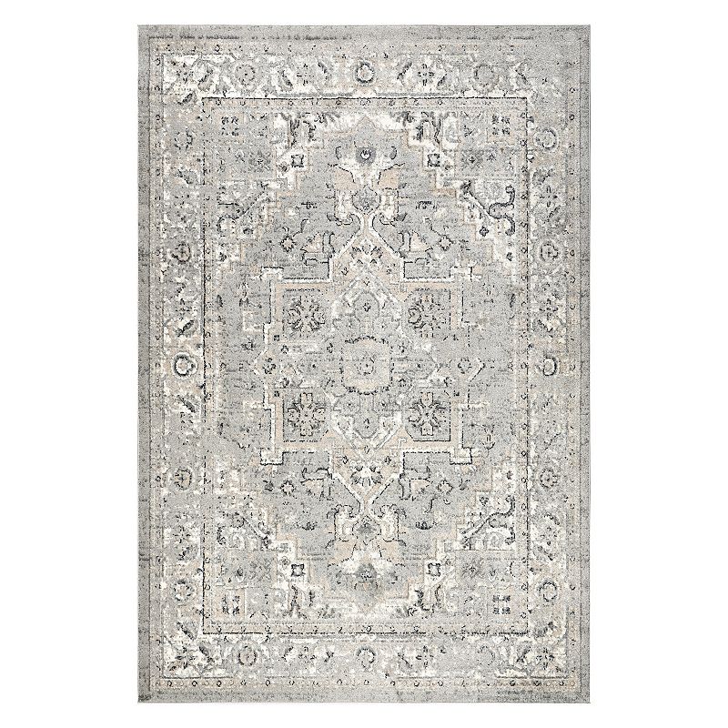 nuLoom Gena Distressed Transitional Medallion Area Rug, Grey, 10X14 Ft