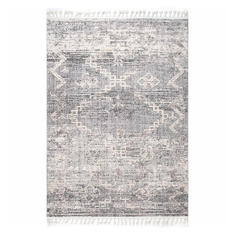 nuLoom Roxy Textured Diamond Tassel Area Rug, Grey, 8X11 Ft