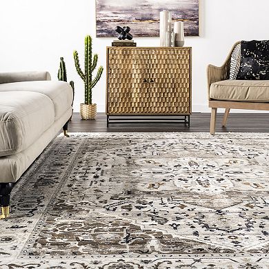 nuLoom Oliveira Floral Medallion Fringe Area Rug