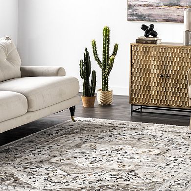 nuLoom Oliveira Floral Medallion Fringe Area Rug