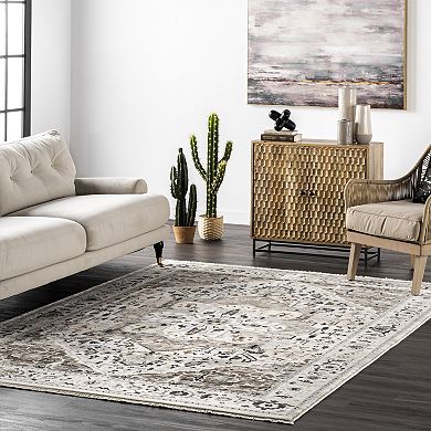 nuLoom Oliveira Floral Medallion Fringe Area Rug