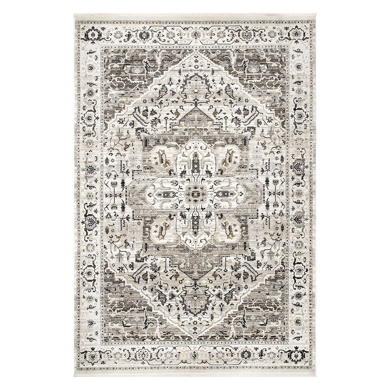 nuLoom Oliveira Floral Medallion Fringe Area Rug, White, 7X10 Ft