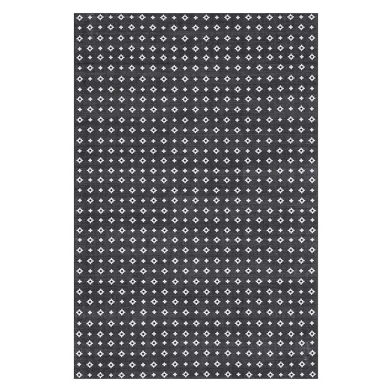 nuLoom Mikki Geometric Machine Washable Indoor/Outdoor Area Rug, Black, 8X10 Ft